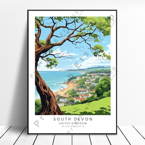 Impression du sud du Devon, affiche colorée du sud du Devon, impression du Devon, art mural minimaliste du sud du Devon, décoration d&#39;intérieur du Devon, tenture murale, cadeau, affiche