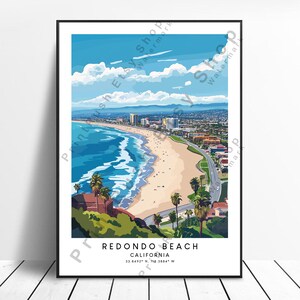 California Travel Print Kolorowy Redondo Beach Print Minimalistyczny plakat Redondo Beach Wystrój domu Redondo Beach Wall Art Wiszący prezent na ścianę