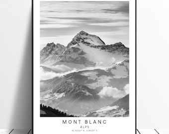 Mont Blanc Travel Print Mont Blanc Wall Art Minimalist Mont Blanc Art Print Mont Blanc Poster Mont Blanc Print Mont Blanc Gift Print