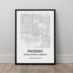 Phoenix Map Print Phoenix City Map Phoenix Wall Art Poster Phoenix Map Gift Phoenix Arizona Travel Print Phoenix Gift Poster