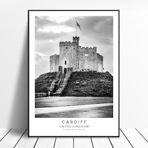 Cardiff Print Cardiff Wall Art Print Black and White Cardiff Wall Décor Cardiff Travel Print Cardiff Coordinates Poster Cardiff Gift Print