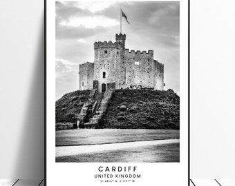 Cardiff Print Cardiff Wall Art Print Black and White Cardiff Wall Décor Cardiff Travel Print Cardiff Coordinates Poster Cardiff Gift Print