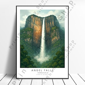 Angel Falls Illustration Art Poster Home Decor Angel Falls Wall Print Venezuela Travel Print Colourful Wall Art Angel Falls Poster Gift