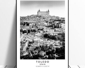 Toledo Travel Print Toledo Poster Toledo Wall Art Toledo Art Print Toledo Print Toledo Spain Print Black and White Toledo Wall Poster