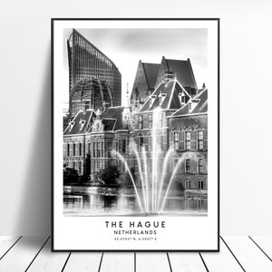 The Hague Netherlands Travel Print Black and White The Hague Poster The Hague Coordinates Print Minimalist The Hague Wall Art Décor Gift