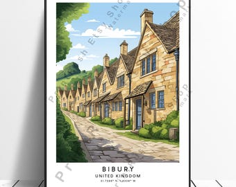 Bibury Reise-Druck Buntes Bibury Dorf Plakat Wandkunst Bibury Druck Minimalistischer Bibury Cotswold Wanddruck Bibury Illustration Kunst