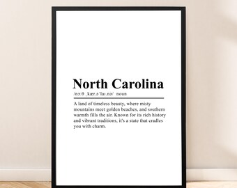 North Carolina State Print North Carolina Poster Definition Print Wall Art North Carolina Print Minimalist North Carolina Home Décor Gift