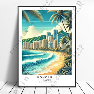 Honolulu Hawaii Wall Decor Honolulu Skyline Poster Coastal City Art Print Hawaii Beach View Art Tropical Honolulu Poster Wall Hanging Gift