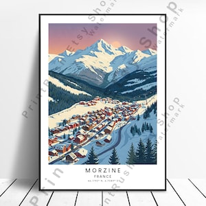 Morzine France Illustration Art Print Morzine Ski Resort France Travel Poster Morzine Wall Print Colourful Poster French Alps Snow Print