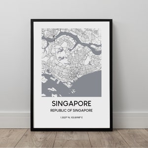 Singapore Map Print Black and White Singapore Map Poster Singapore Travel Print Minimalist Singapore Wall Art Singapore Wall Print Gift