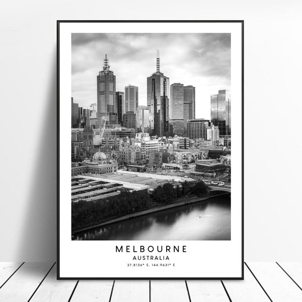 Melbourne Travel Print Black and White Melbourne Australia Poster Coordinates Minimalist Melbourne Wall Art Poster Melbourne Gift Print