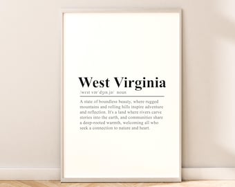 West Virginia Travel Print Wall Art West Virginia Poster Wall Hanging West Virginia Print Home Décor Minimalist West Virginia State Art Gift