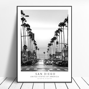 Impresión de viaje de San Diego Cartel de San Diego en blanco y negro Minimalista Arte de pared de San Diego Decoración de arte de San Diego Impresión de regalo de San Diego