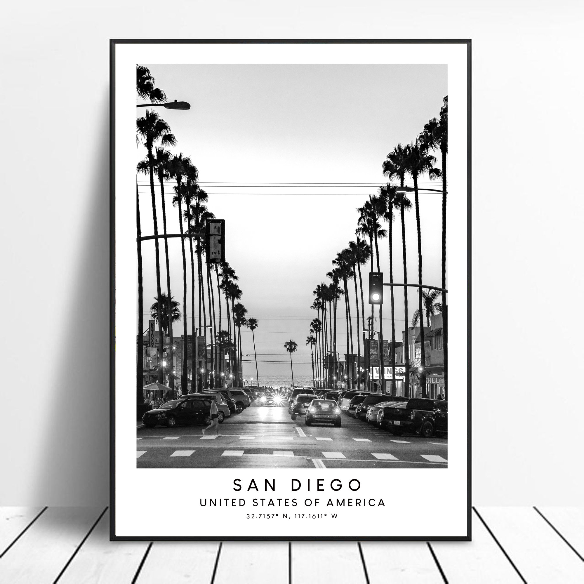 San Diego Travel Print Black and White San Diego Poster Minimalist