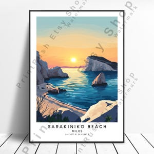 Greece Travel Poster Milos Sarakiniko Beach Art Print Illustration Wall Décor Sarakiniko Beach Poster Home Decor Gift