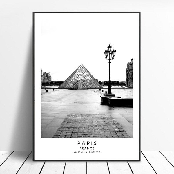 Impression de Paris Affiche de voyage de Paris Noir et blanc Paris Louvre Print Minimaliste Paris Wall Art Paris Décor Paris Wall Print Paris Gift Print