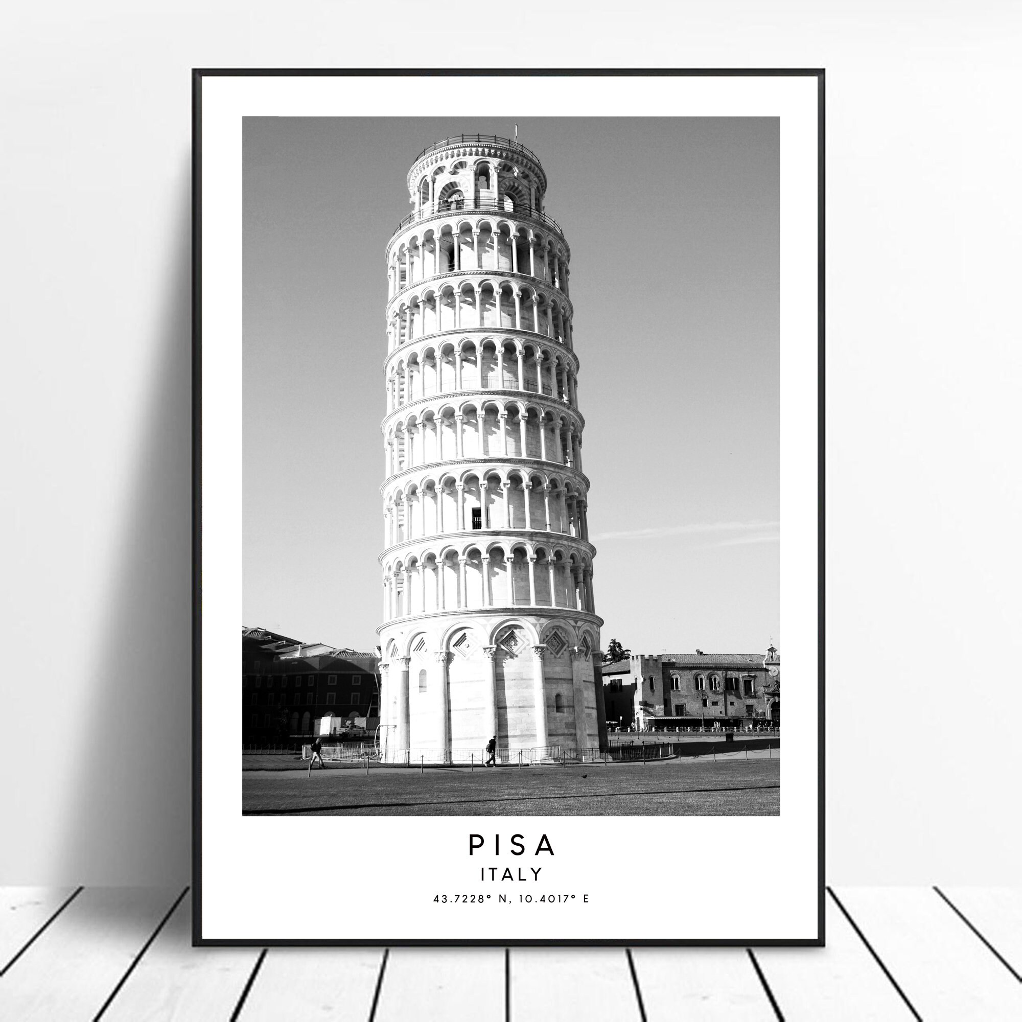 Pisa Italien weiß Reisekunst Pisa Pisa Sehenswürdigkeit Schiefer Pisa Pisa Wandkunst Druck Geschenk Stadt Turm Poster Druck Schwarz Pisa