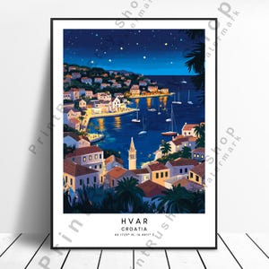 Hvar Croatia Travel Poster Coastal Wall Art Print Hvar Mediterranean Decor Adriatic Sea Coastal Illustration Vintage Poster Hvar Print Gift