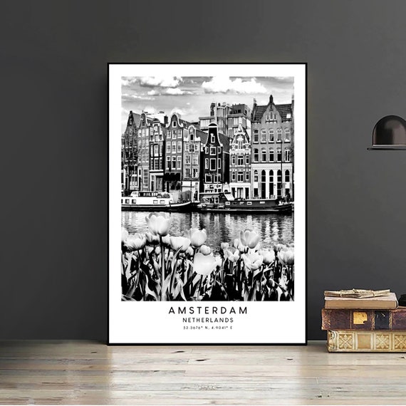 Amsterdam Print Black and White Amsterdam Wall Art Travel 
