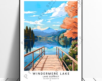Windermere Travel Print Colourful Windermere lake Poster Abstract Windermere lake Print Minimalist Windermere lake Wall Art Windermere lake