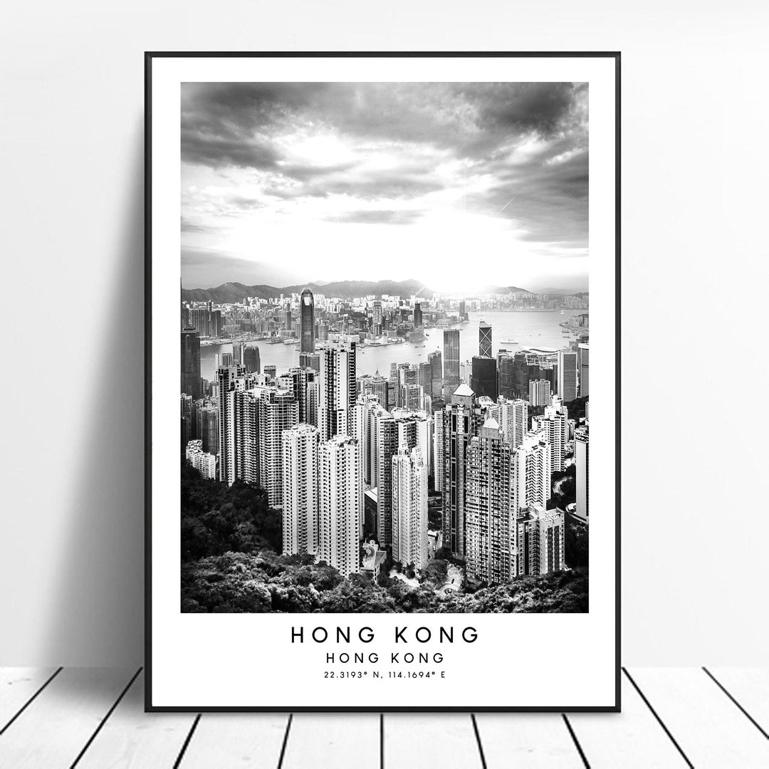 Hong Kong Travel Print Hong Kong Wall Art Black and White Hong Kong