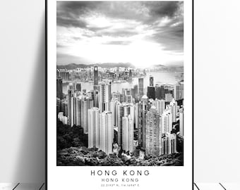 Hong Kong Travel Print Hong Kong Wall Art Black and White Hong Kong Home Décor Print Minimalist Hong Kong Art Poster Hong Kong Gift Print