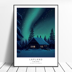 Lapland Travel Print Lapland Poster Lapland Wall Art Lapland Finland Print Lapland Home Décor Northern Lights Art Print Aurora Print