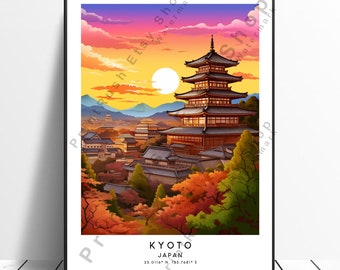 Japan Travel Print Kleurrijke Kyoto Poster Abstract Kyoto Print Minimalistische Kyoto Wall Art Kyoto Art Print Kyoto Gift Poster