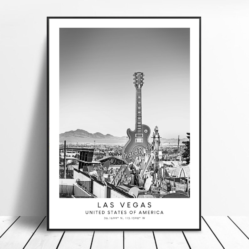 Las Vegas Travel Print Las Vegas City Wall Art Print Black and White Las Vegas Nevada Home Decor Las Vegas Poster Las Vegas Gift Print immagine 1