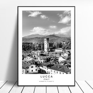 Lucca reizen print zwart-wit Lucca poster Lucca Italië print minimalistische Lucca muur kunst Lucca muur print Lucca cadeau kunst