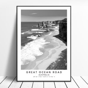 Great Ocean Road Print Schwarz und Weiß Twelve Apostles Poster Minimalist Twelve Apostles Wall Art Great Ocean Road Poster Australien Print