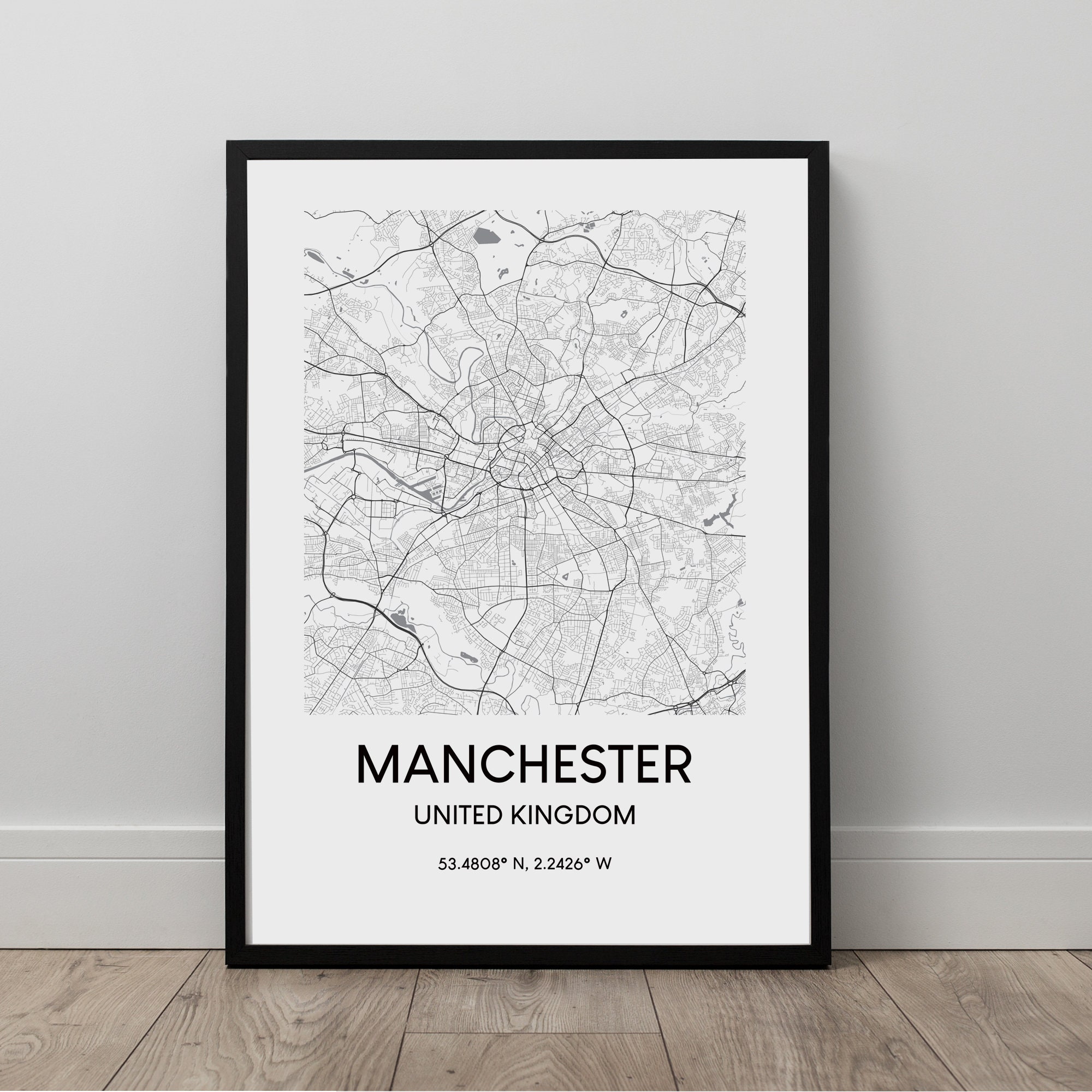 Manchester Map Print Manchester City Map Manchester Wall Art Etsy UK