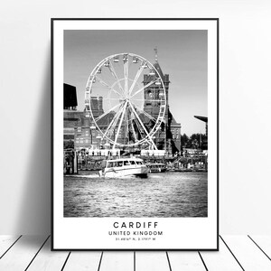 Cardiff Travel Print Cardiff City Wall Art Print Black and White Cardiff Coordinates Poster Minimalist Cardiff Poster Cardiff Gift Print