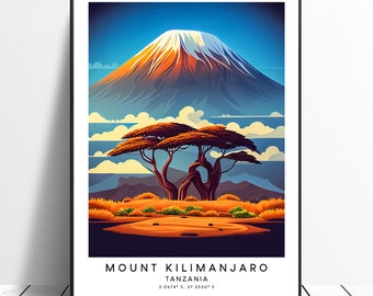 Mount Kilimanjaro Travel Print Colourful Mount Kilimanjaro Print Mount Kilimanjaro Poster Minimalist Mount Kilimanjaro Wall Art