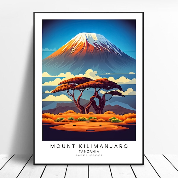 Mount Kilimanjaro Travel Print Colourful Mount Kilimanjaro Print Mount Kilimanjaro Poster Minimalist Mount Kilimanjaro Wall Art
