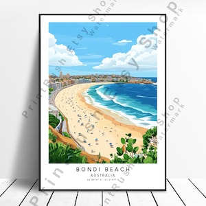 Bondi Beach Print Australische Küste Wandkunst Meereswelle Poster für Reise und Surf Dekor Bondi Beach Wandplakat Illustration Geschenk