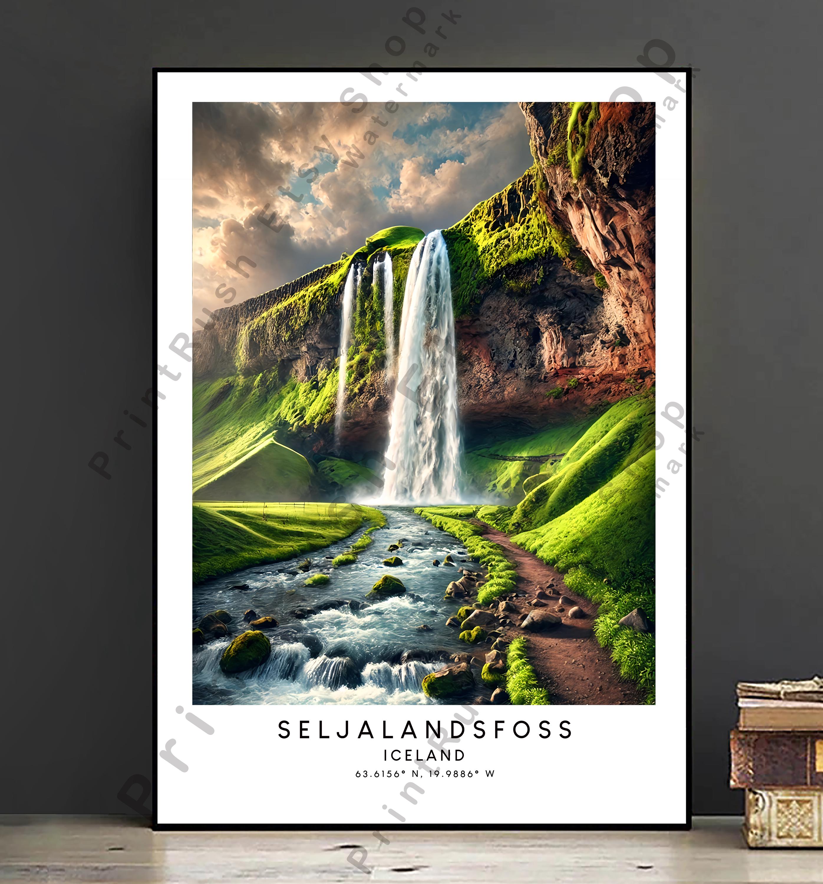 Seljalandsfoss Illustration Art Iceland Travel Print Home Décor ...