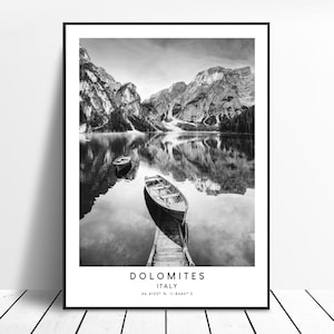 Dolomites Art Print Black and White Prags Dolomites Poster Dolomites Travel Print Minimalist Dolomites Italy Wall Art Dolomites Gift Art