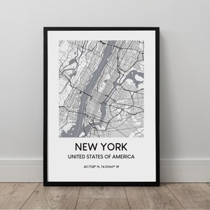 New York Stadt Karte Druck Schwarz Weiß New York Karte New York ReisePoster New York Kunstdruck New York Wandkunst New York Geschenk karte