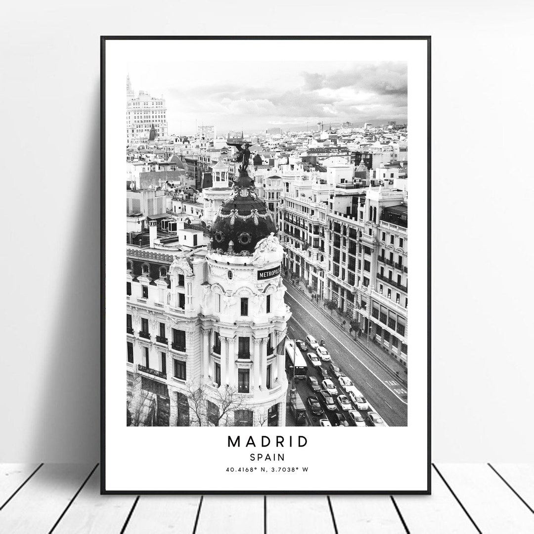 Madrid Travel Print Madrid Wall Art Madrid City Poster Black and White Madrid Coordinates Print