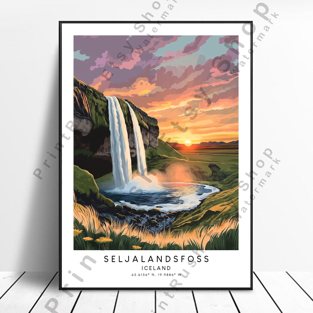 Seljalandsfoss Iceland Print Seljalandsfoss Waterfall Illustration ...