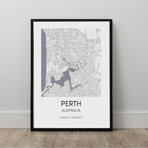 Perth City Map Print Black and White Perth Map Poster Perth Australia Print Perth Travel Art Minimalist Perth Wall Art Perth Gift Print