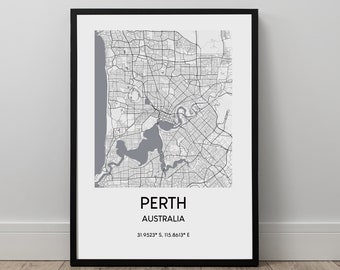 Perth City Map Print Schwarz-Weiß Perth Karte Poster Perth Australien Print Perth Travel Art Minimalist Perth Wandkunst Perth Geschenkdruck