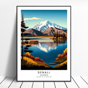 Mount Denali Print Colourful Denali Poster Abstract Denali Print Minimalist Denali Wall Art Denali Art Print Denali Alaska Wall Print