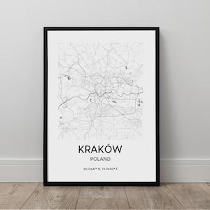 Cracovie Carte de la ville Imprimer Cracovie Carte Affiche Cracovie Pologne Voyage Imprimer Cracovie Coordonnées Affiche Cracovie Minimaliste Art Mural Décor Cadeau Impression