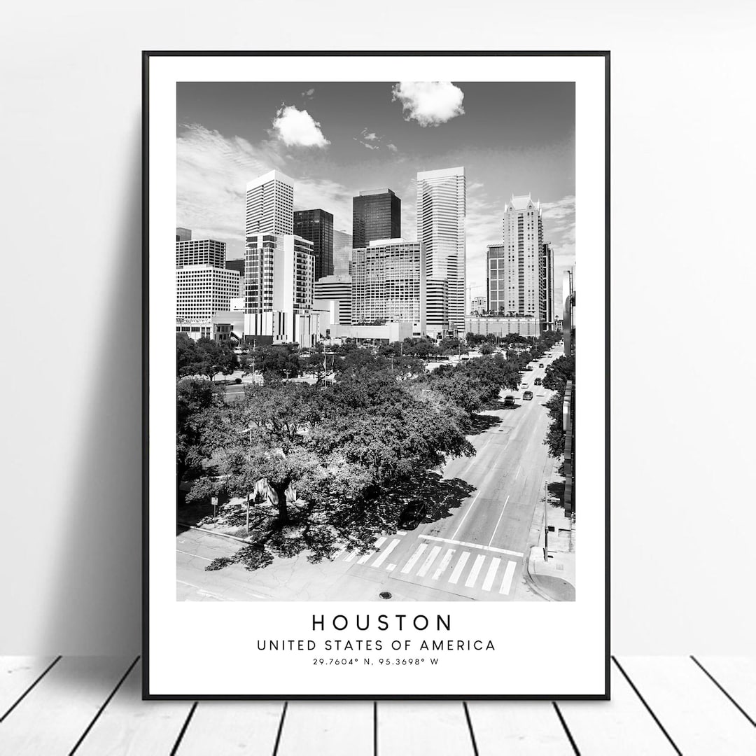 Houston Travel Print Houston Poster Black and White Houston Etsy