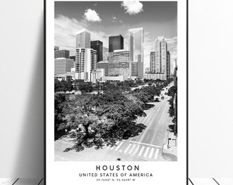 Impresión de viaje de Houston Póster de Houston Arte de pared en blanco y negro de Houston Decoración minimalista para el hogar de Houston Impresión de la ciudad de Houston Impresión de regalo de Houston