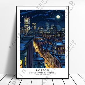 Boston Travel Print Modern Wall Art Boston Skyline Art Boston Poster Illustration Home Décor Boston Wall Print Gift Wall Hanging