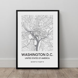 Affiche de carte de Washington DC Impression de carte de Washington DC Art de carte de Washington Art mural de Washington Impression de voyage de Washington Art cadeau Washington