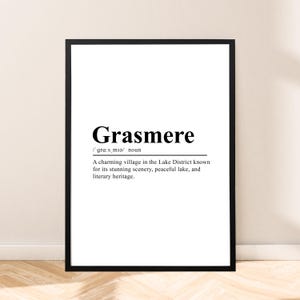 Stampa di Grasmere, Inghilterra, poster da parete di Grasmere, definizione di stampa di Grasmere, poster da viaggio di Grasmere, minimalista, citazione di Grasmere, regalo di arte murale